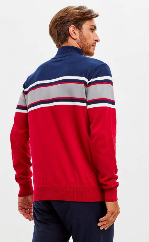 Джемпер мужской в полоску с воротом на молнии F221-15-22022 сине-красный - Fine joyce фото 7