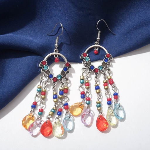 Серьги висячие со стразами «Восток» ловец снов, цветные в чернёном серебре, 8 см