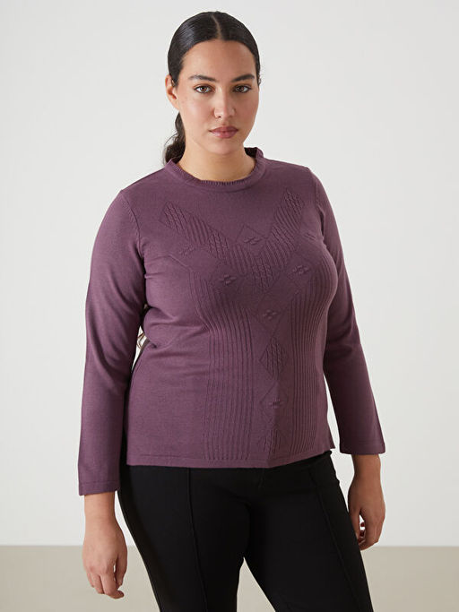 Bisiklet Yaka Kendinden Desenli Uzun Kollu Kad?n Triko Kazak - Waikiki фото 5