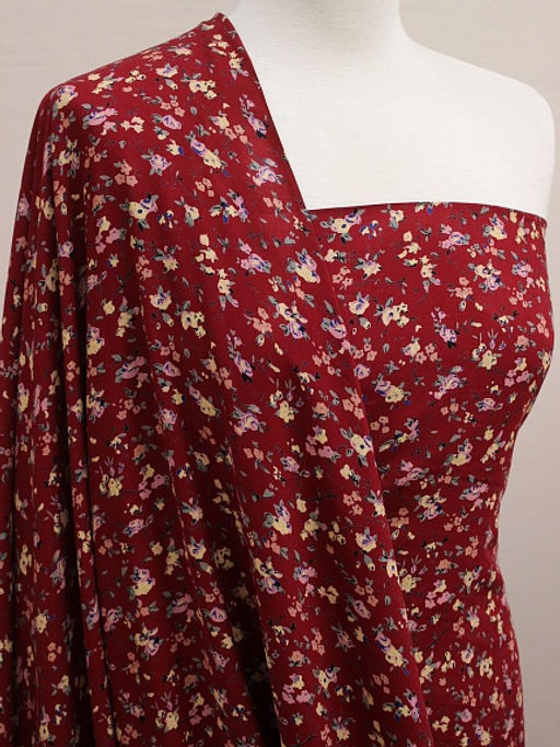 Штапель Премиум Цветочная грация цв.вишневый, ш.1.45м, вискоза-100%, 120гр/м.кв - Купава фото 2