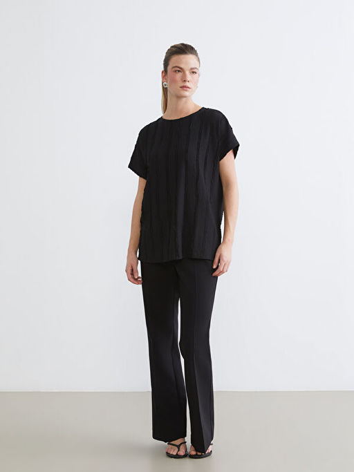 Bisiklet Yaka Dokulu Bluz