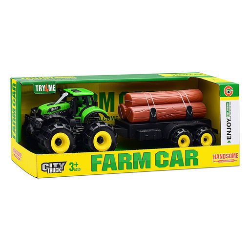 Трактор "Веселая ферма" с бревнами, в коробке