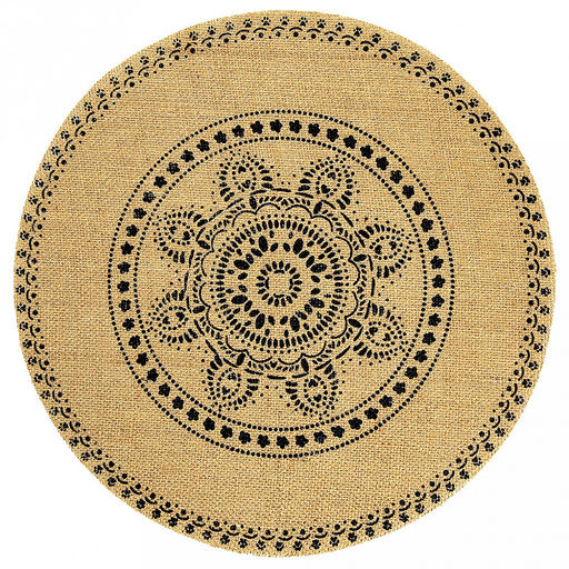 Салфетка декоративная "Арабеска" д38см черный, джут, с рисунком (Китай)