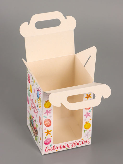 Цена за 5 шт. Коробка подарочная пасхальная, с окном и с ручкой Светлой Пасхи, 10?10?15 см