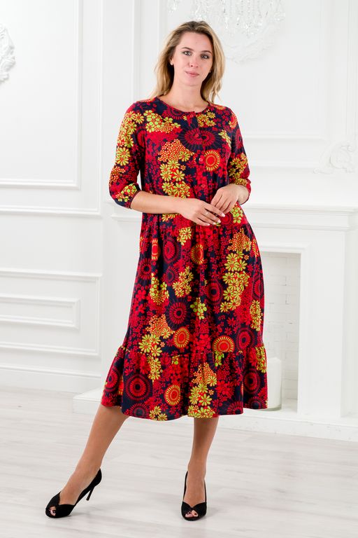 Платье женское из кулирки Софи цветочный калейдоскоп - Амадэль фото 3