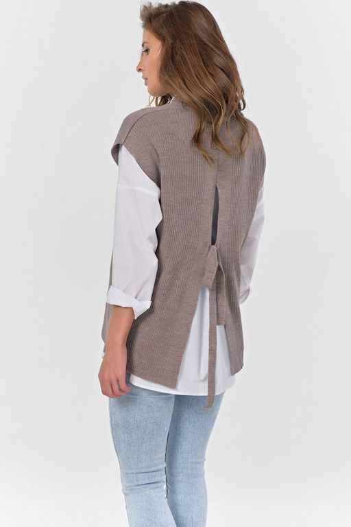 Жилет вязаный оверсайз с открытой спиной черный - Fly фото 10