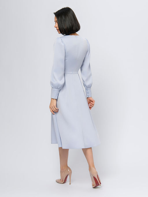 Платье серо-голубого цвета длины миди с длинными рукавами - 1001dress фото 3