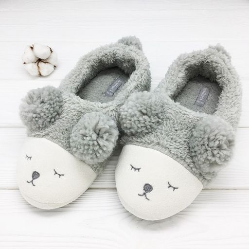 Тапочки Мишки серые с задником