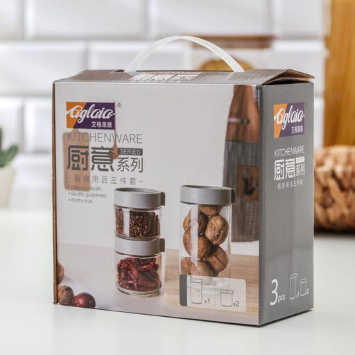 Банки стеклянные для хранения сыпучих продуктов «Модерн», 3 предмета: 320/320/700 мл, пластиковая крышка, серые