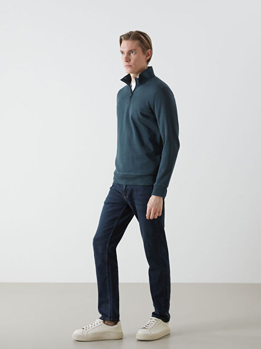 Dik Yaka Uzun Kollu Erkek Kal?n Sweatshirt
