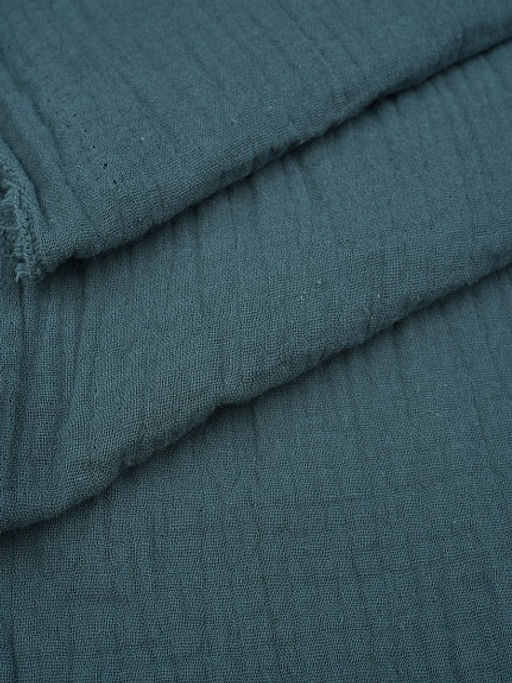 Муслин двухслойный с эффектом жатости цв.Темная морская волна, ш.1.35м, хл-100%, 110гр/м.кв - Купава фото 2