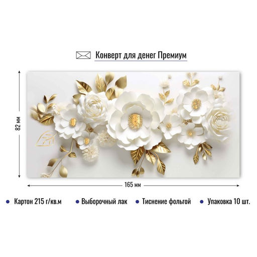 Цена за 2 шт. Конверт для денег ПРЕМИУМ "Без текста" (9841) выб. лак, тиснение золотой фольгой, 215г/м2