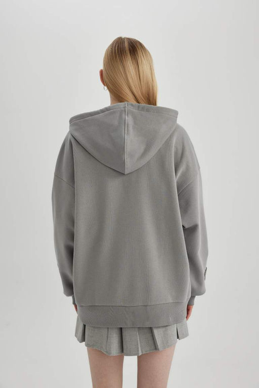 Толстовка на молнии с капюшоном и принтом Cool Oversize - Defacto фото 8