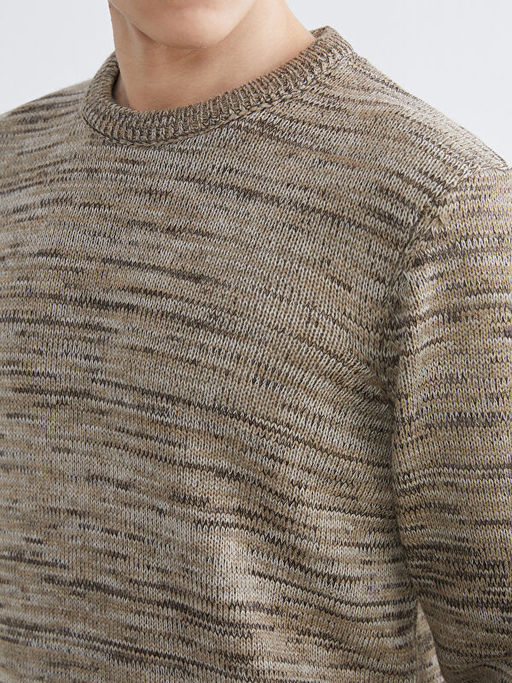 Bisiklet Yaka Desenli Erkek Triko Kazak