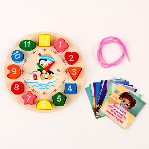 Развивающая деревянная игрушка «Часы», 20 заданий