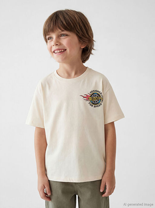 Bisiklet Yaka Hot Wheels Bask?l? Erkek ?ocuk Ti??rt