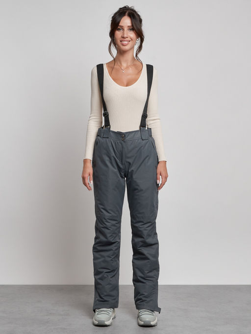 Полукомбинезон утепленный женский зимний горнолыжный серого цвета 7607Sr - Colannia фото 17