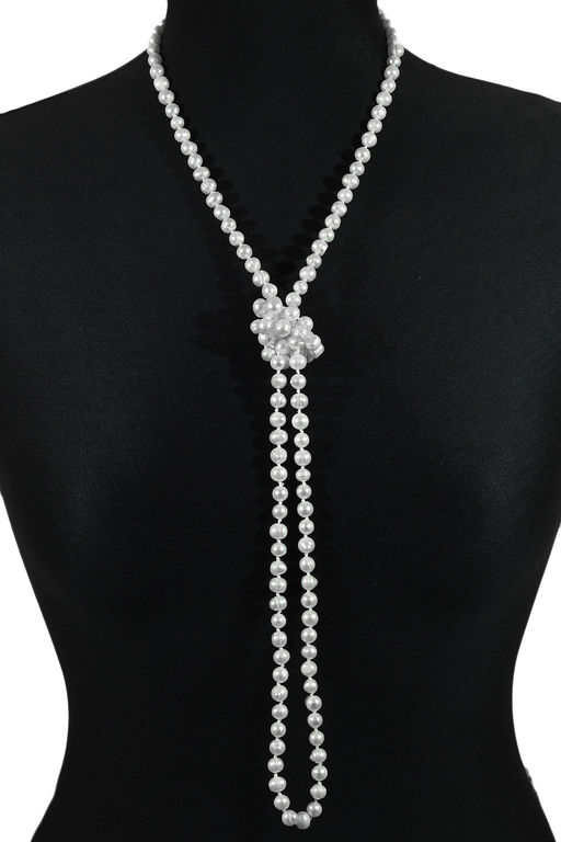 Бусы длинные из жемчуга шарик 7мм цвет белый, 110см