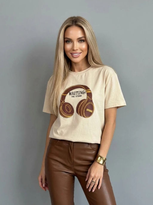 K13442 Футболка OVER SIZE (хлопок) БЕЖЕВЫЙ