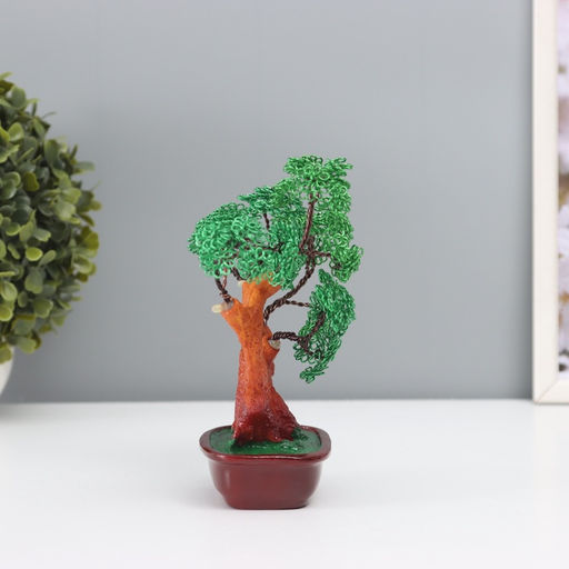 Бонсай декоративный «Дерево счастливой жизни», полистоун, металл, зелёное, 8×17×16 см