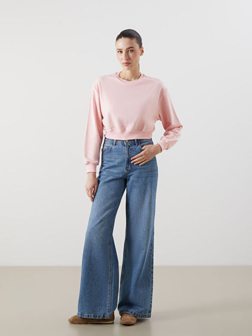 Bisiklet Yaka Crop Kad?n Sweatshirt