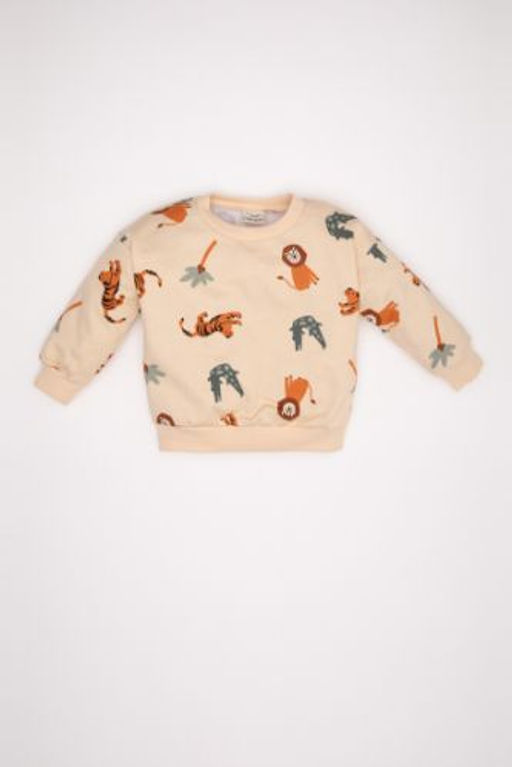 Erkek Bebek Bisiklet Yaka Bask?l? Sweatshirt