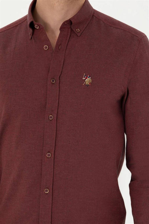Мужская бордово-красная базовая рубашка с длинным рукавом - U.s. polo assn фото 7