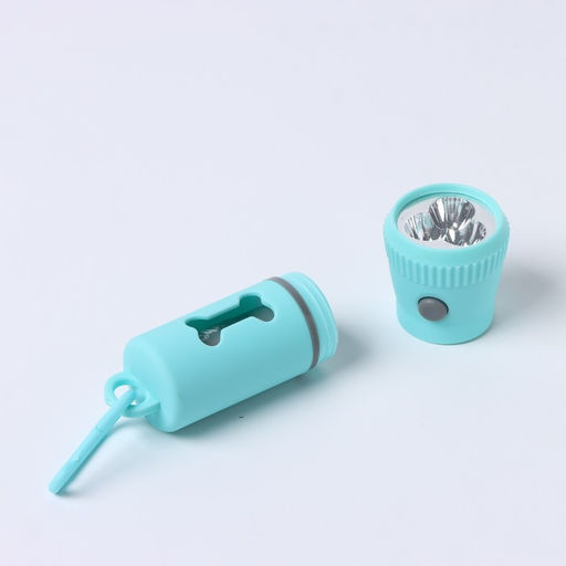 Контейнер с фонариком, пакеты для уборки за собаками (рулон 15 шт), голубой - Пушистое счастье фото 3