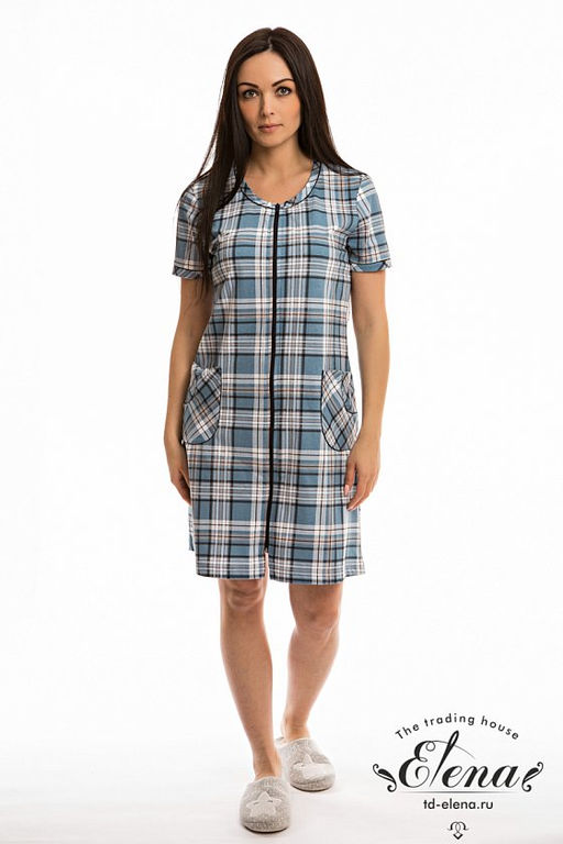 Халат М323081а Клетка-голубая - Елена фото 2