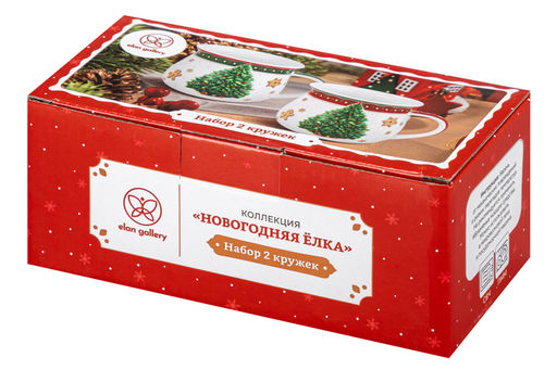 Набор 2 кружек 250 мл 11*8,5*7 см Новогодняя елка зеленый + красный узор, бочонок, NEW BONE CHINA - Elan gallery фото 16