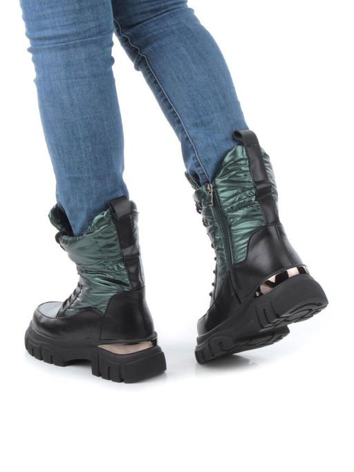 02-FAR137-3Z GREEN/BLACK Дутики женские (искусственная кожа, плащевая ткань, шерсть) - Фабричный китай фото 3