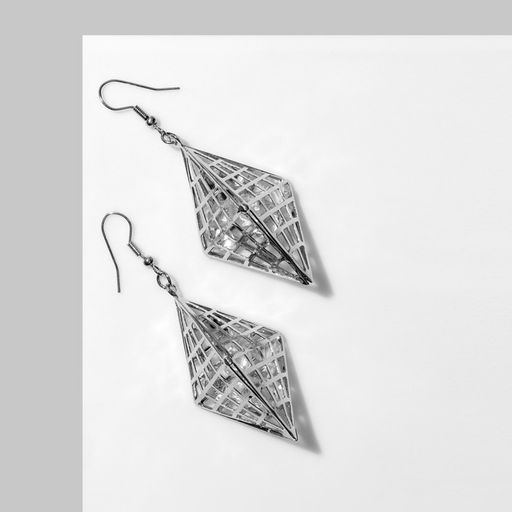 Серьги висячие Ромб объёмный, цвет серебро, 7см - Queen fair фото 2