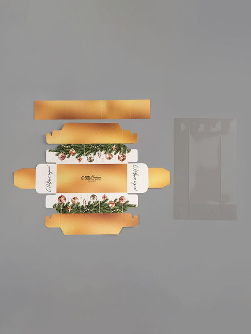 Цена за 5 шт. Коробка под 3 конфеты с ячейками «Золотые новогодние шары», 14.5×6×3 см