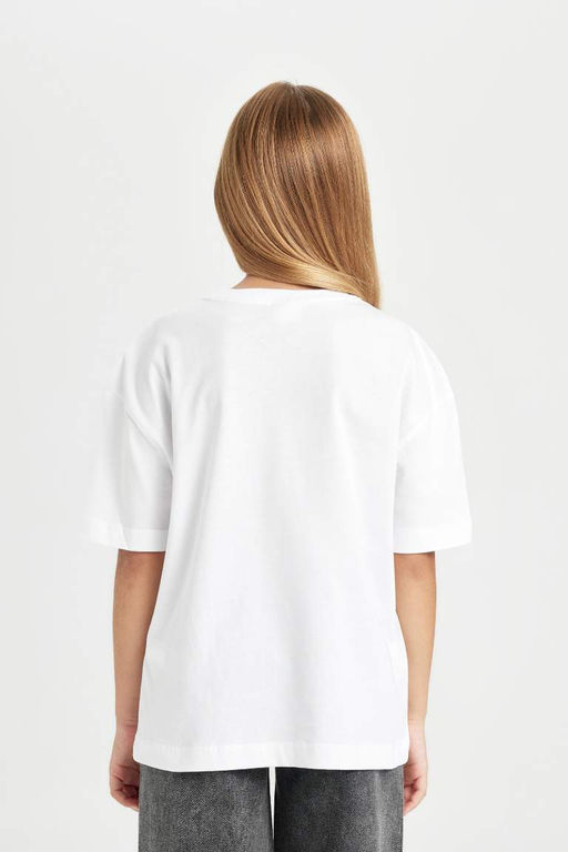 Базовая футболка оверсайз с круглым вырезом и короткими рукавами для девочек - Defacto фото 7