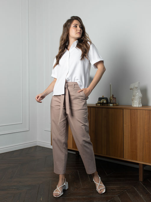 Хлопковые брюки с резинкой по поясу высокая посадка - Трика фото 5