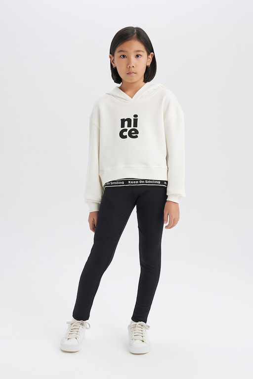 Relax Fit Kap__onlu Bask_l_ Sweatshirt K_z _ocuk - Defacto фото 4