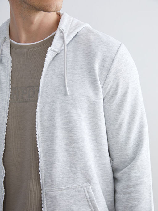 Kap??onlu Uzun Kollu Erkek Fermuarl? Sweatshirt