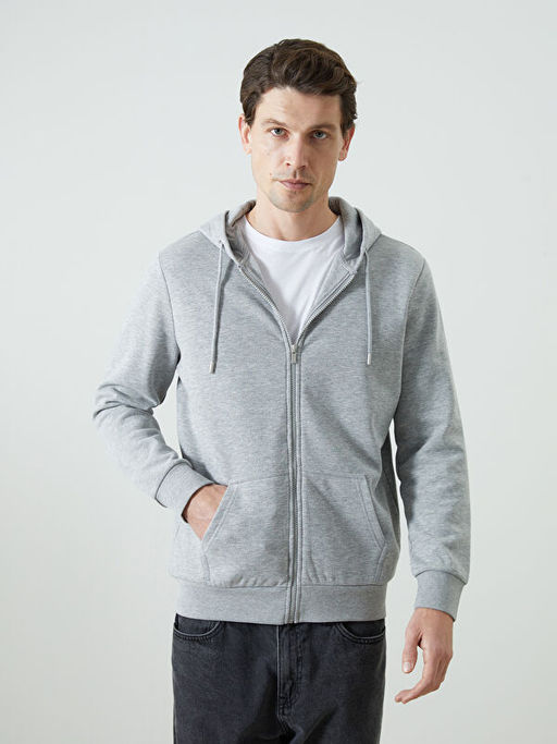 Kap??onlu Uzun Kollu Erkek Fermuarl? Sweatshirt
