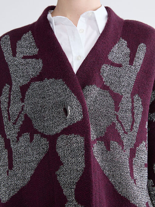 V Yaka Desenli Oversize Kad?n Triko H?rka