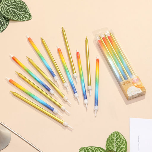 Свечи для торта Радуга, 12 шт., золото и разноцветный - Страна карнавалия фото 2