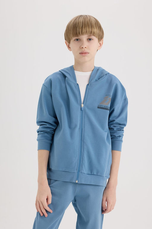 %100 Pamuk Bask_l_ Kap__onlu Fermuarl_ Sweatshirt Erkek _ocuk - Defacto фото 6