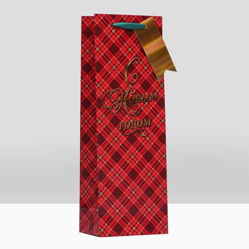 Пакет под бутылку подарочный С Новым годом , красная клетка, люкс 12 х 36 х 8,5см - Simaland фото 6