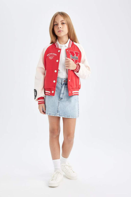 Бомбер с вышитым воротником для девочек, толстый кардиган на мягкой подкладке - Defacto фото 4