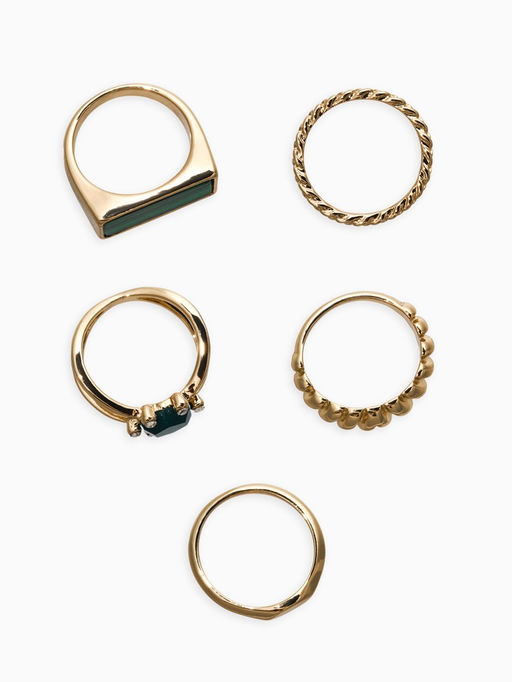 Набор колец 5 шт "Новый стиль" натурель, размер МИКС, цвет изумрудный в золоте