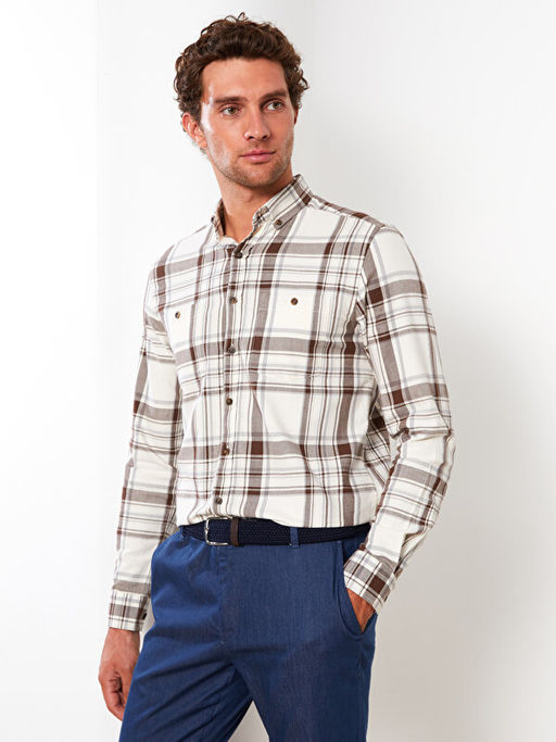 Regular Fit Uzun Kollu Ekose Gabardin Erkek G?mlek