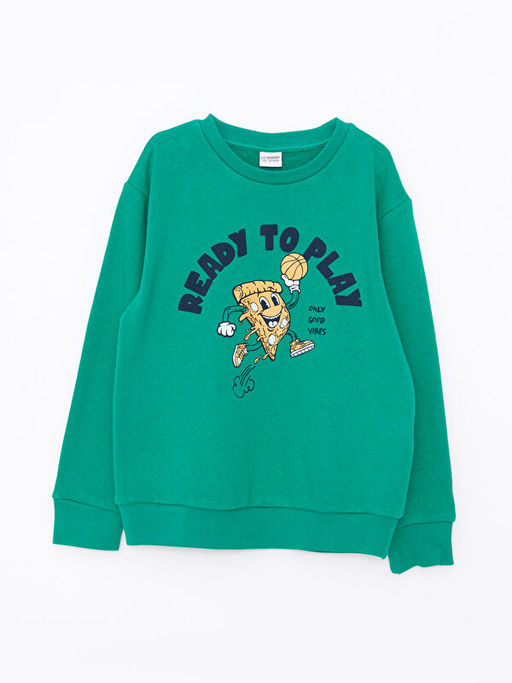 Bisiklet Yaka Bask?l? Uzun Kollu Erkek ?ocuk Sweatshirt ve E?ofman Alt? - Waikiki фото 2