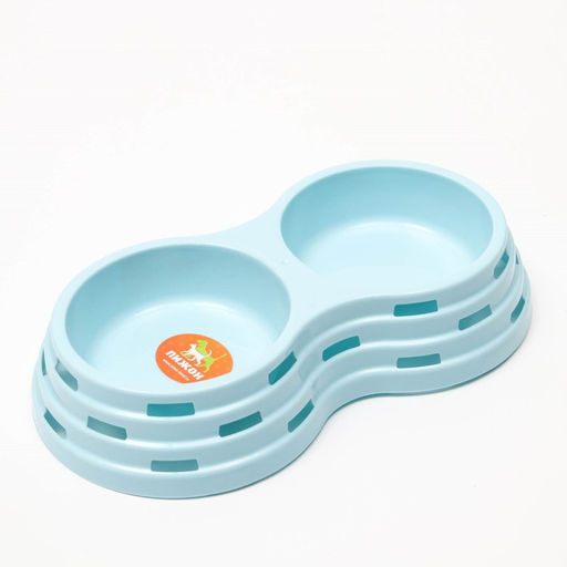 Миска пластиковая двойная 25×14×5 см, голубая