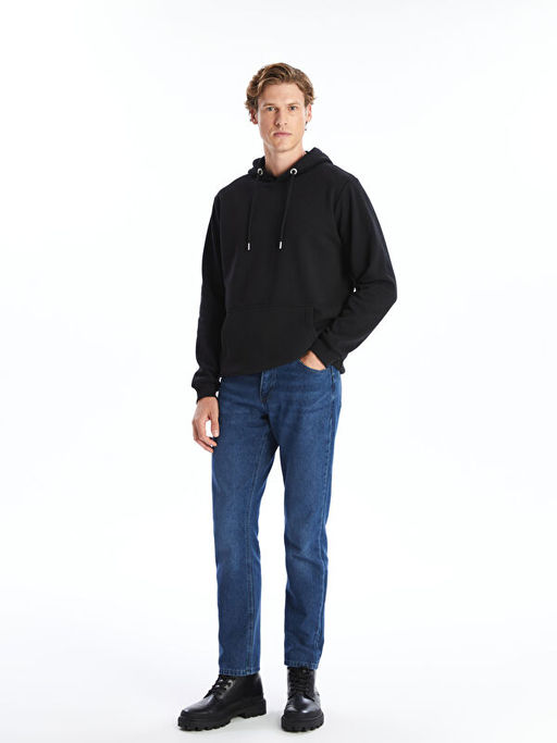 Uzun Kollu Bask?l? Erkek Kal?n Hoodie