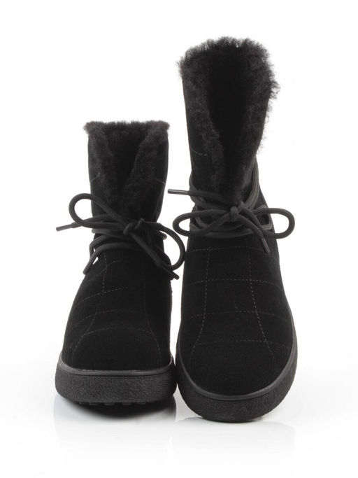 04-PAL271-1Z BLACK Ботинки зимние женские (натуральная замша, 100% шерсть, натуральный мех)