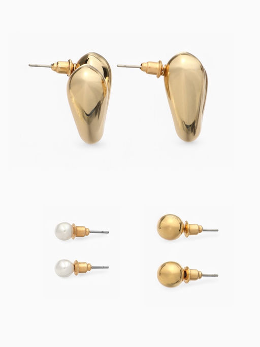 Серьги QF Сердечки, набор 3 пары, цвет золото  фото 2